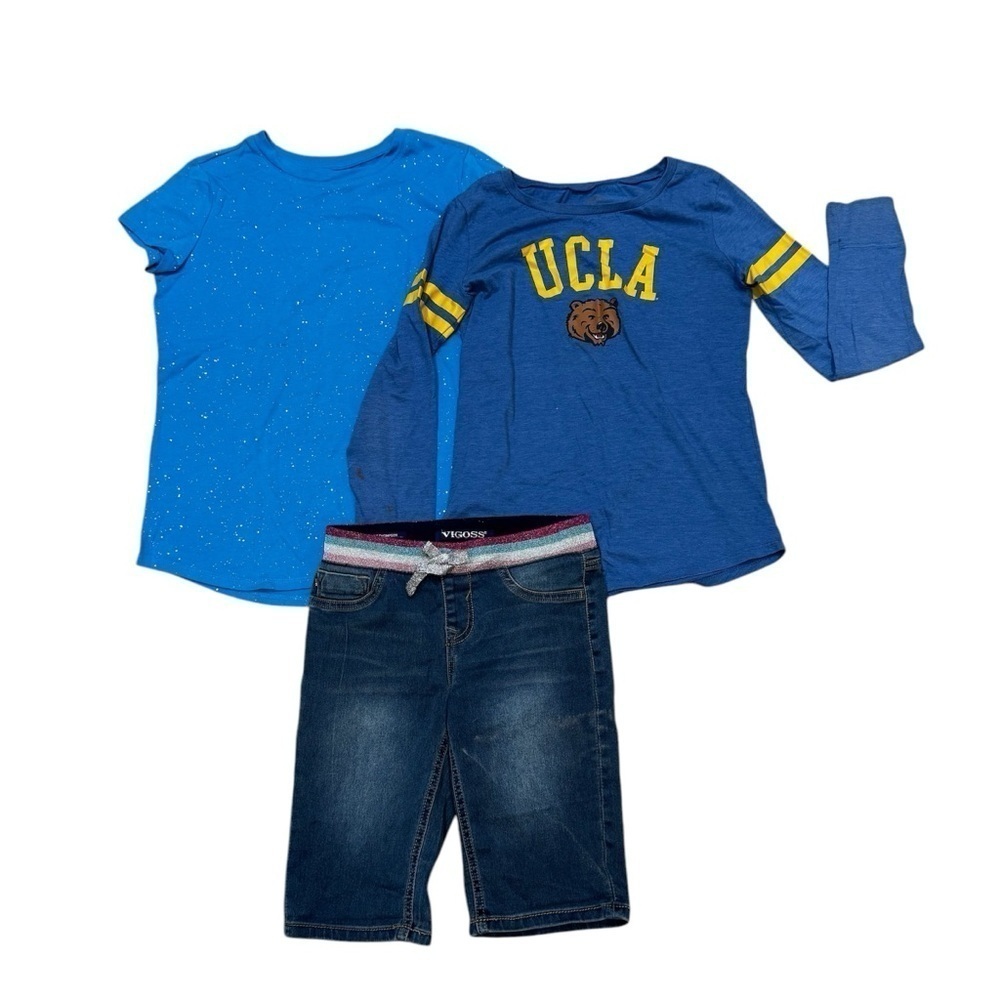Set of 2 shirts & 1 shorts, UCLA long sleeve, blue short sleeve, jean shorts, XL